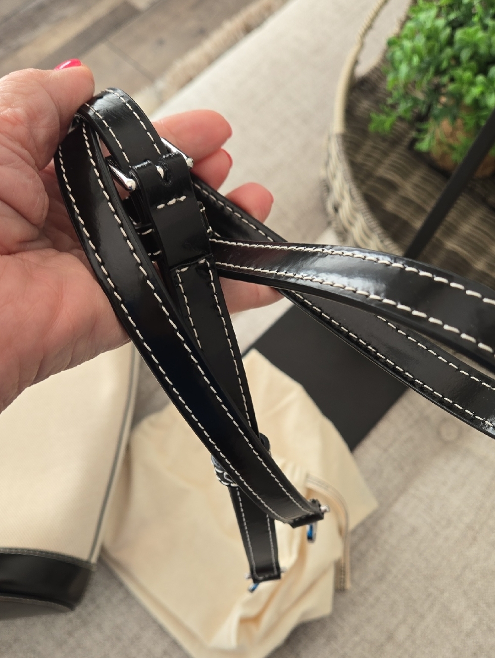 Tory Burch McGraw Canvas Bucket Bag with Black & Brown Trim - Picture 12 of 14